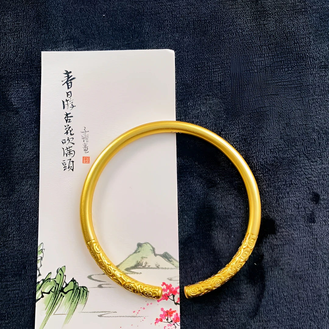 合金手镯 悟空金箍棒开口手镯男女同款百搭时尚轻奢精美金色素圈