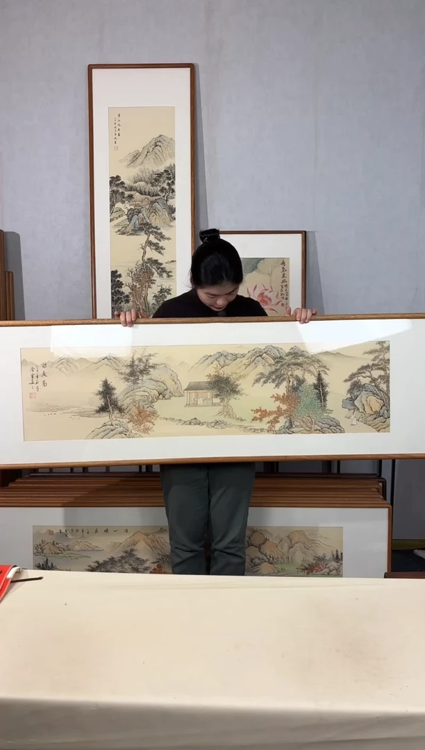 国画手绘*访友图*52*172cm带框发货