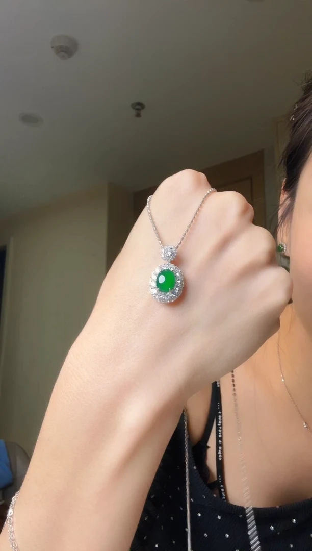 翡翠银S925镶嵌吊坠(不含链)天然翡翠吊坠1