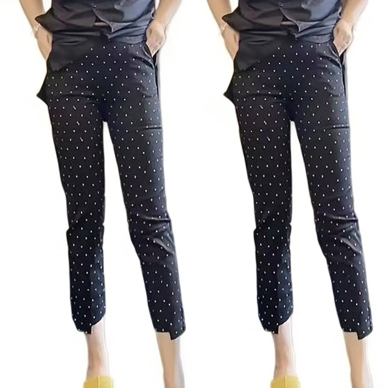 波点直筒裤子女夏季薄款显瘦垂感大码九分裤休闲烟管速干裤运动裤