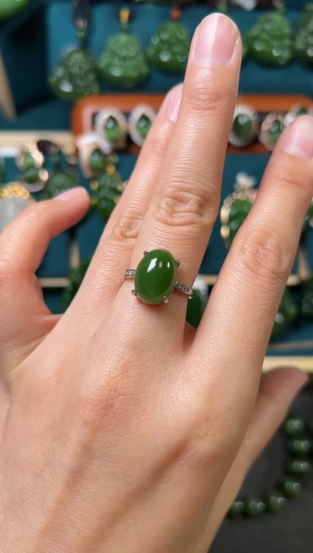 【闪购商品】和田玉（碧玉）戒指银S925镶嵌碧玉