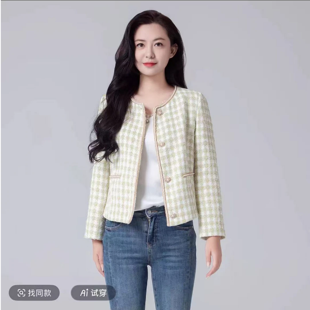 S309 短款秋冬休闲格子名媛短外套