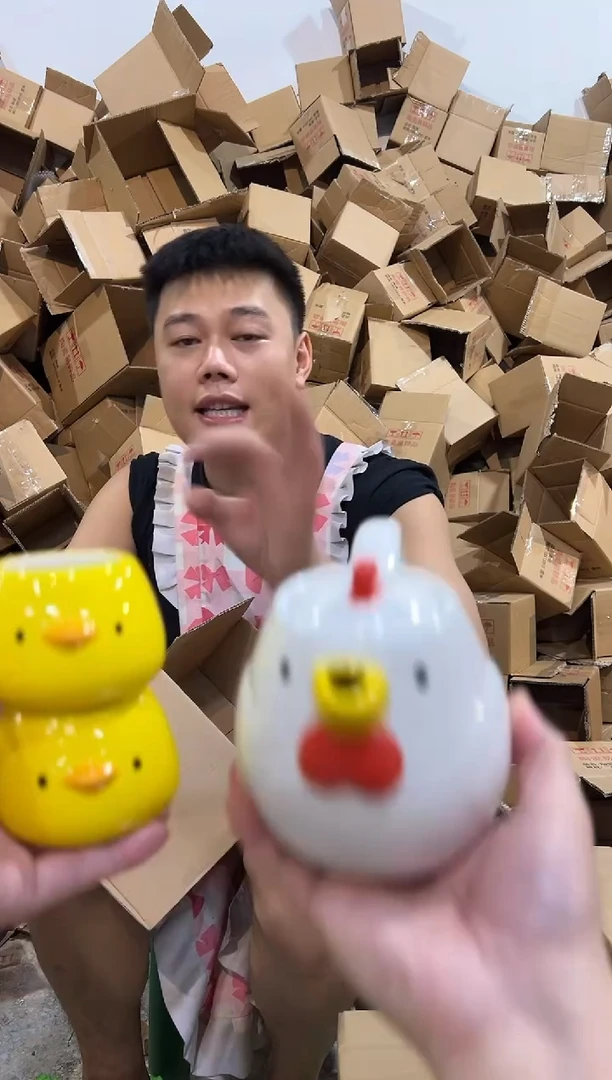 瓷片原盒小鸡茶壶套组