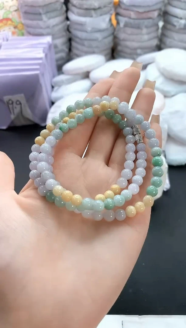 手镯玛瑙/玉髓未镶嵌天然缅甸翡翠A货三圈手串