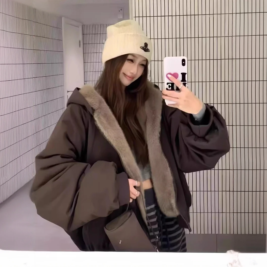双面穿座山雕棉服女2025冬季爆款加绒加厚设计感棉衣韩版棉袄外套