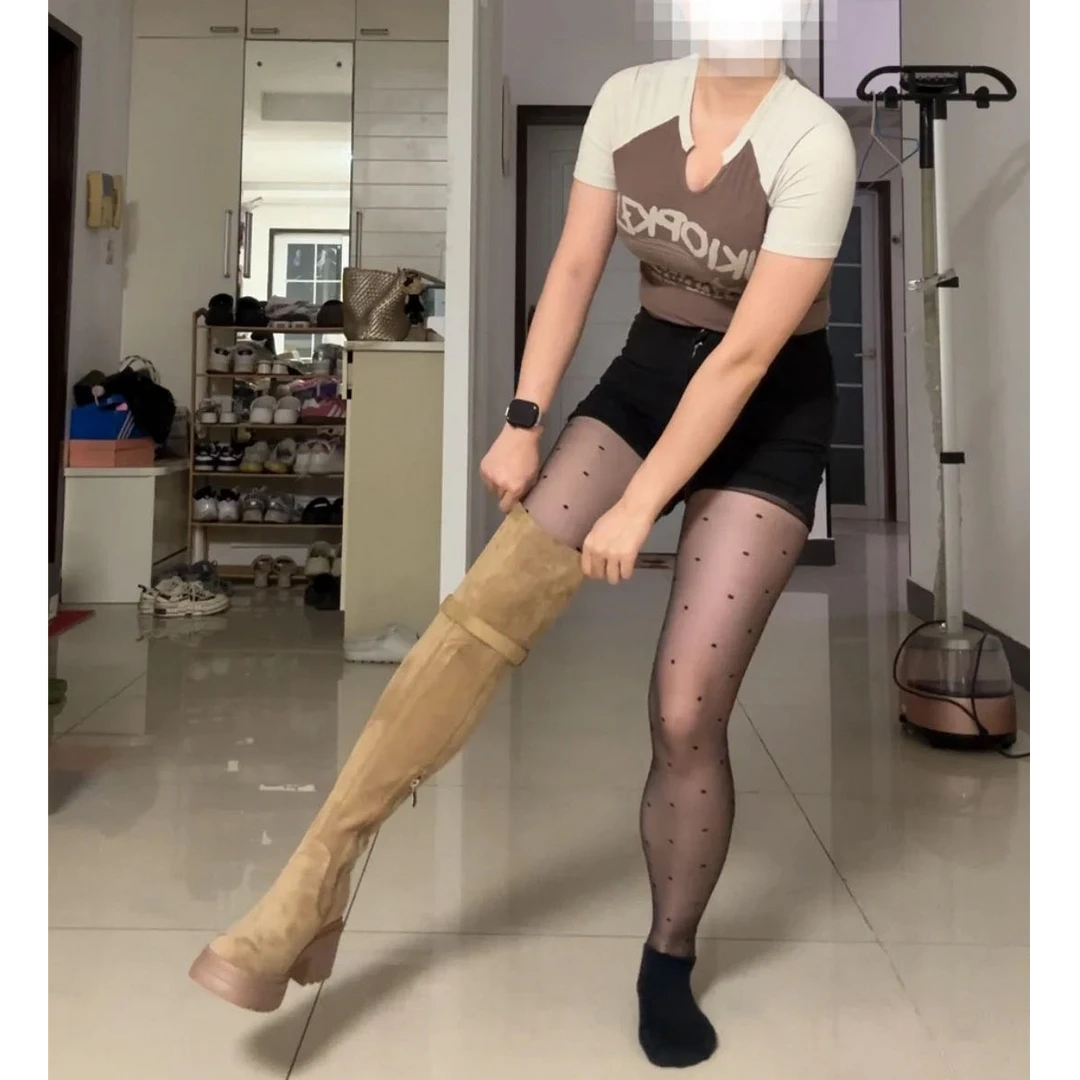 胖MM~加宽两穿过膝厚底长筒靴女2025新款秋冬绒面长靴高筒骑士靴