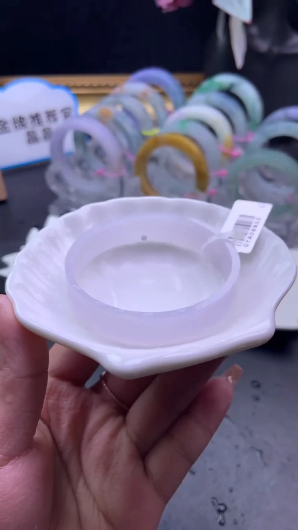 未镶嵌手镯定制翡翠53-54淡粉底「定制不退不换」