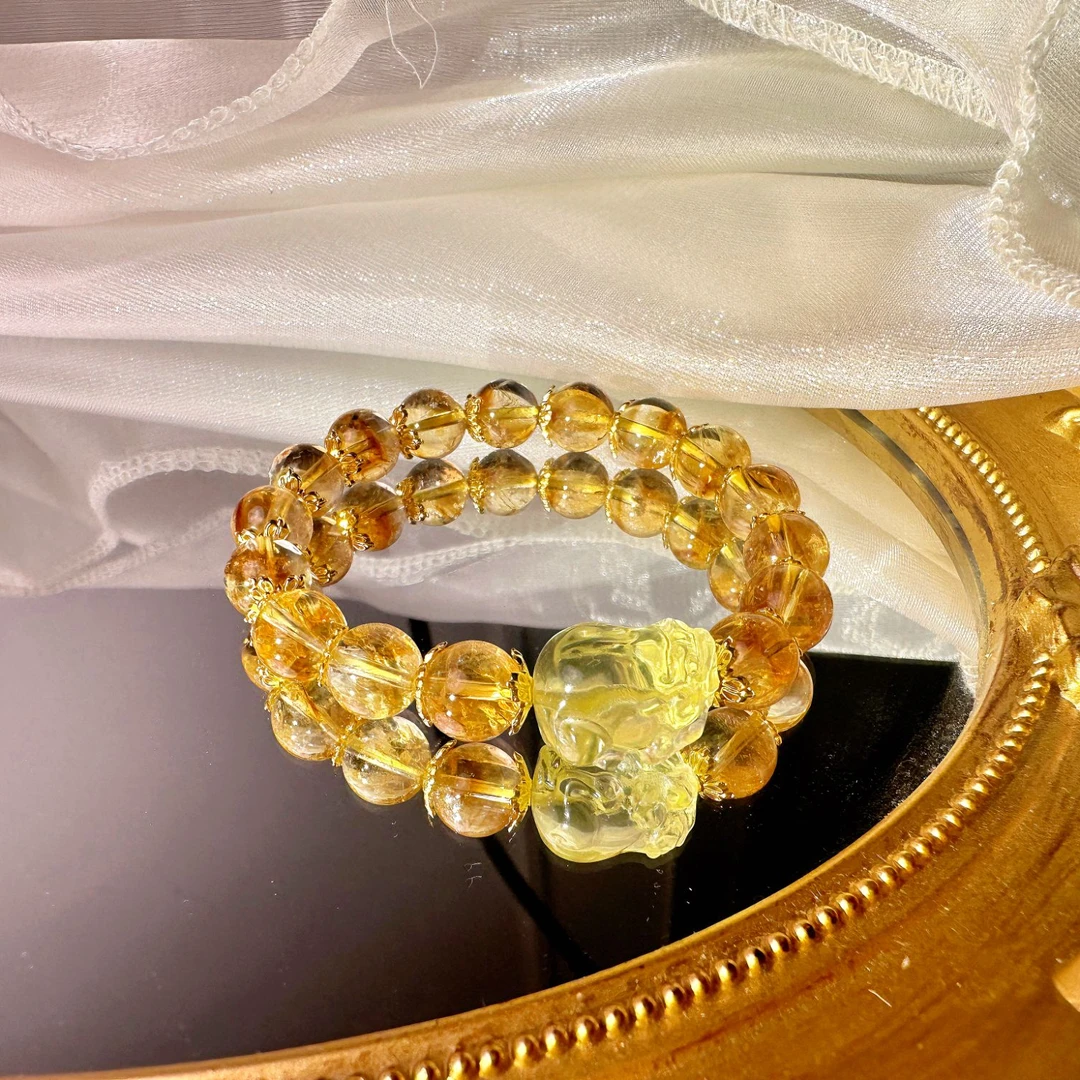 【吞金兽】9m-9.5m黄塔晶+柠檬晶貔貅水晶手串 多样性发一