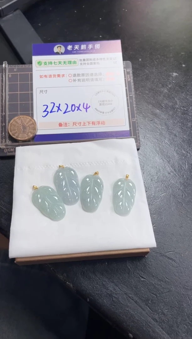 翡翠挂件18K金镶嵌叶子FL6配绳/多样性发其一CP