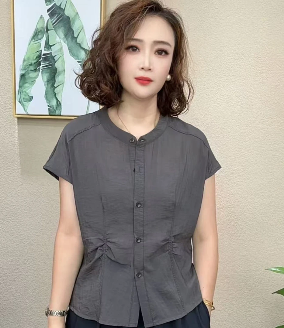 2025夏季新款时尚洋气百搭减龄显瘦气质纯色女短袖T恤上衣#568028