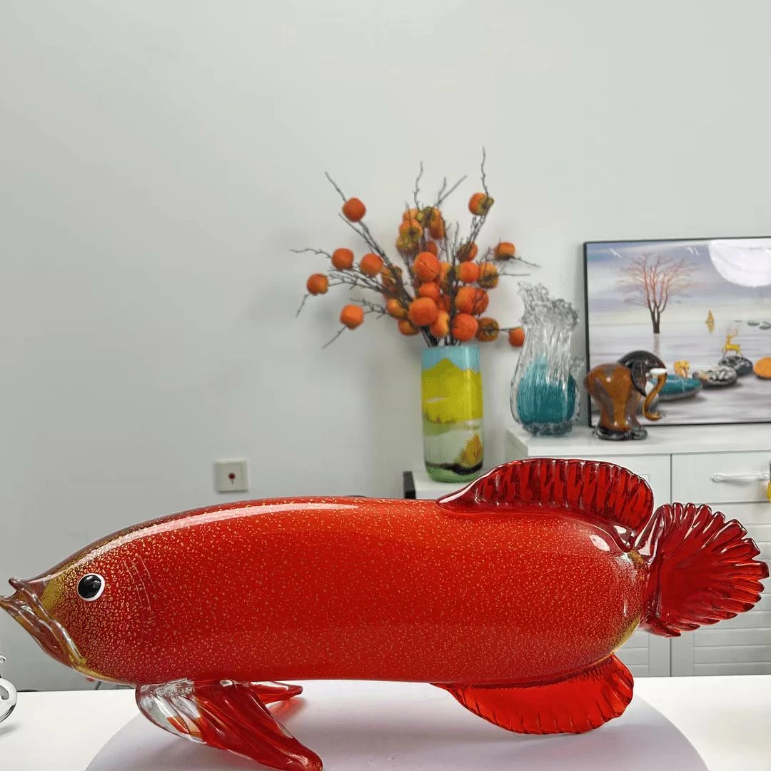 中式轻奢淄博琉璃金龙鱼摆件花瓶