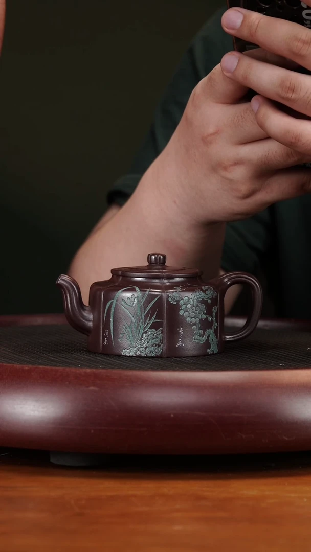 茶壶紫砂110ZKN梅花周盘 油紫泥200cc