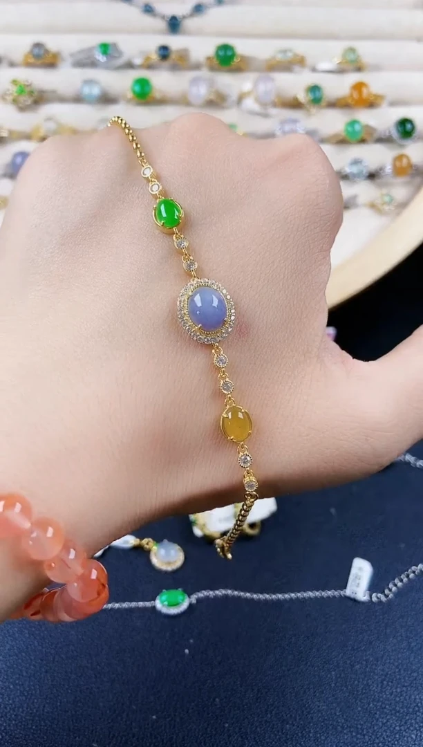 银S925镶嵌手链翡翠416548