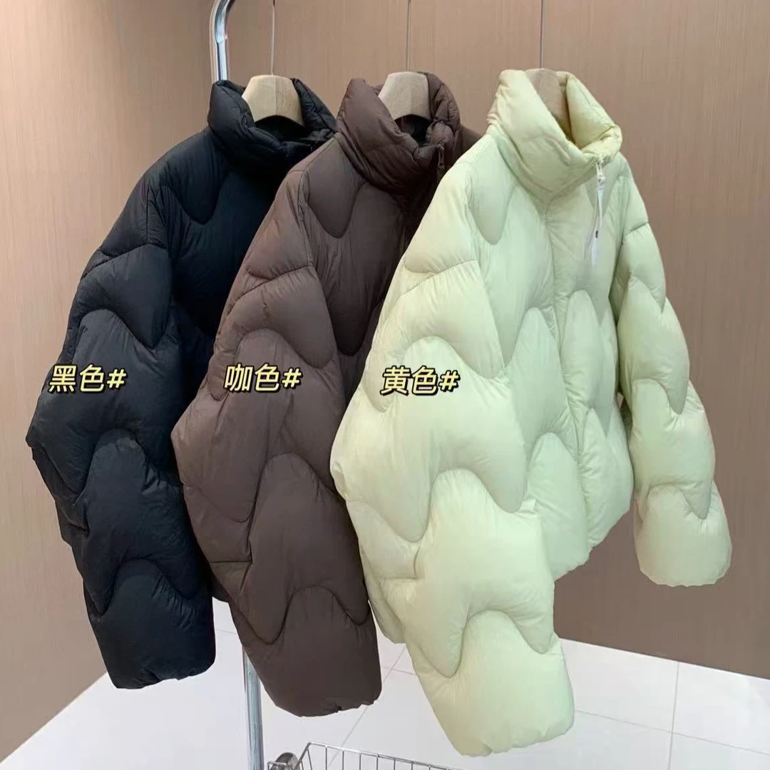 艳儿家【新款90白鸭绒短款羽绒服】泡芙波浪宽松立领款外套