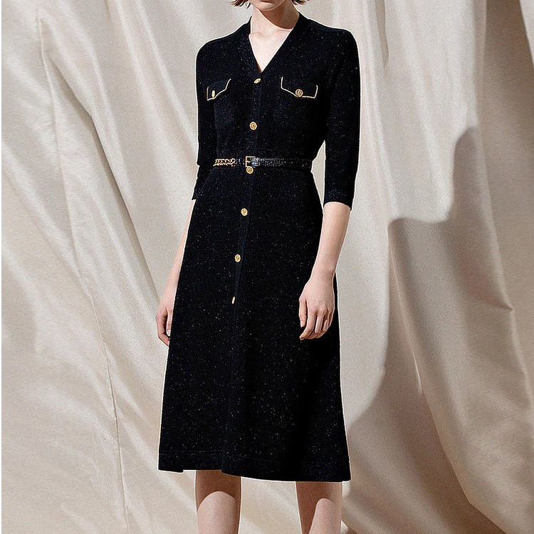 【丽公主专享】ELLASSAY绵羊毛光感针织连衣裙女EWD333M02300