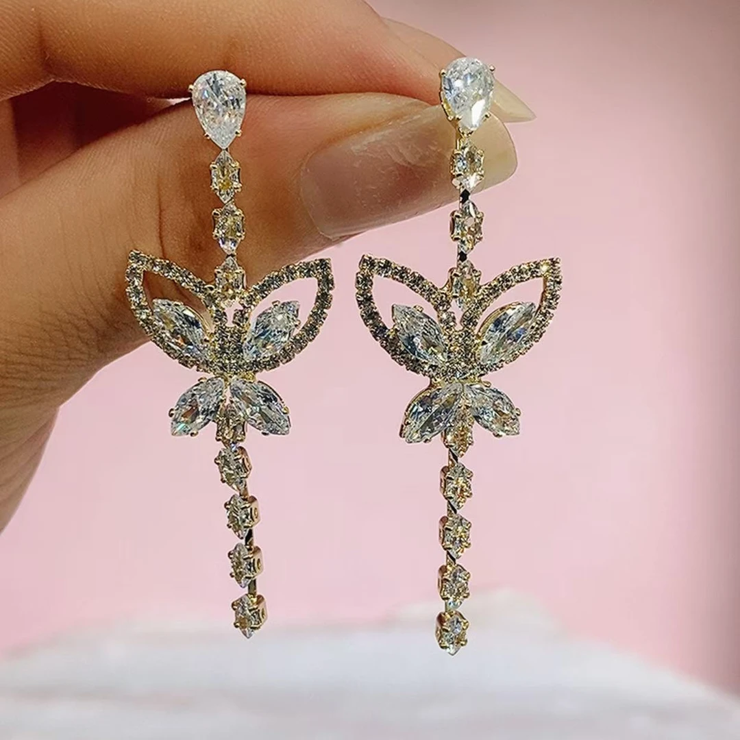 铜合金锆石耳饰 （409号）蝴蝶耳饰百搭气质甜美仙女欧若假日风