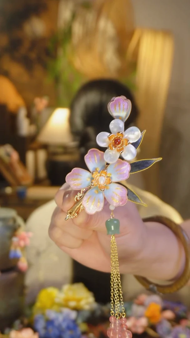 木非遗绒花新款粉色边夹