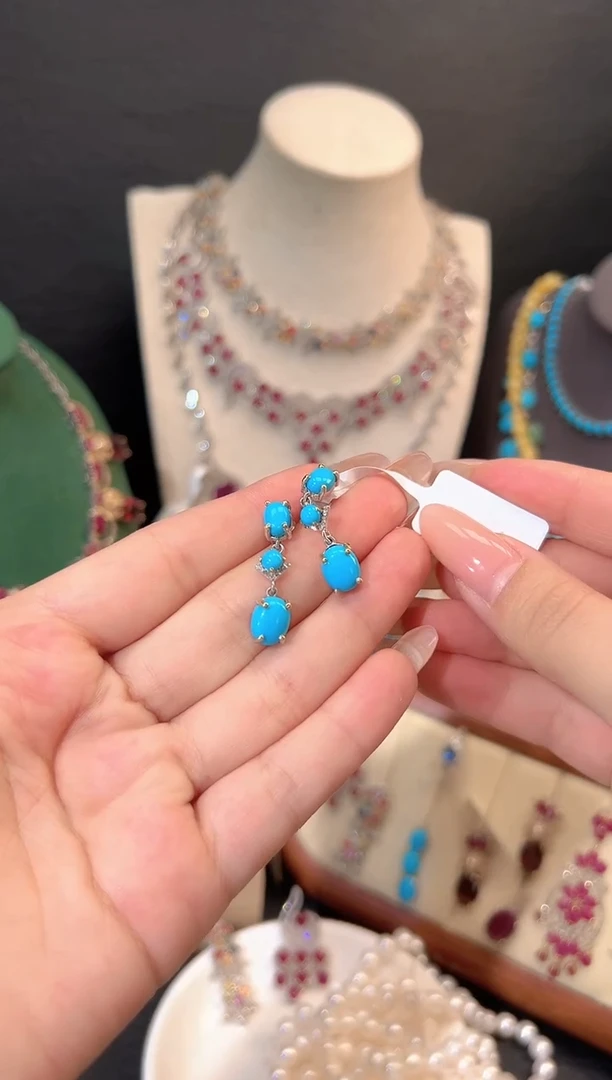 银S925镶嵌绿松石耳饰耳饰