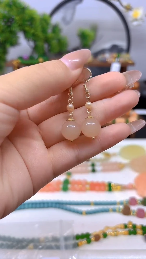 和田玉14K金镶嵌耳饰E816