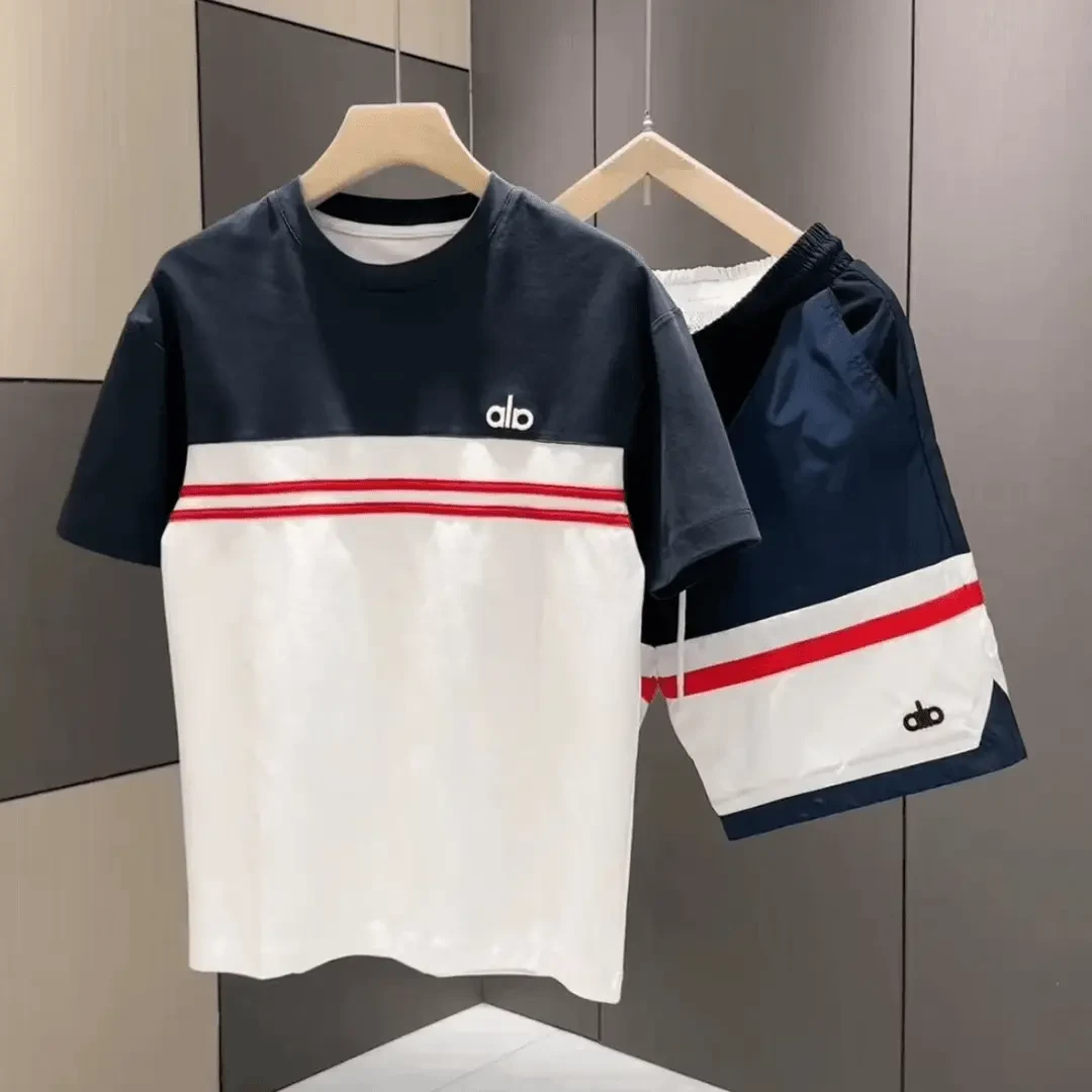 高品质夏季男士短裤速干薄款品质高端质感拼色潮流恤短袖套装