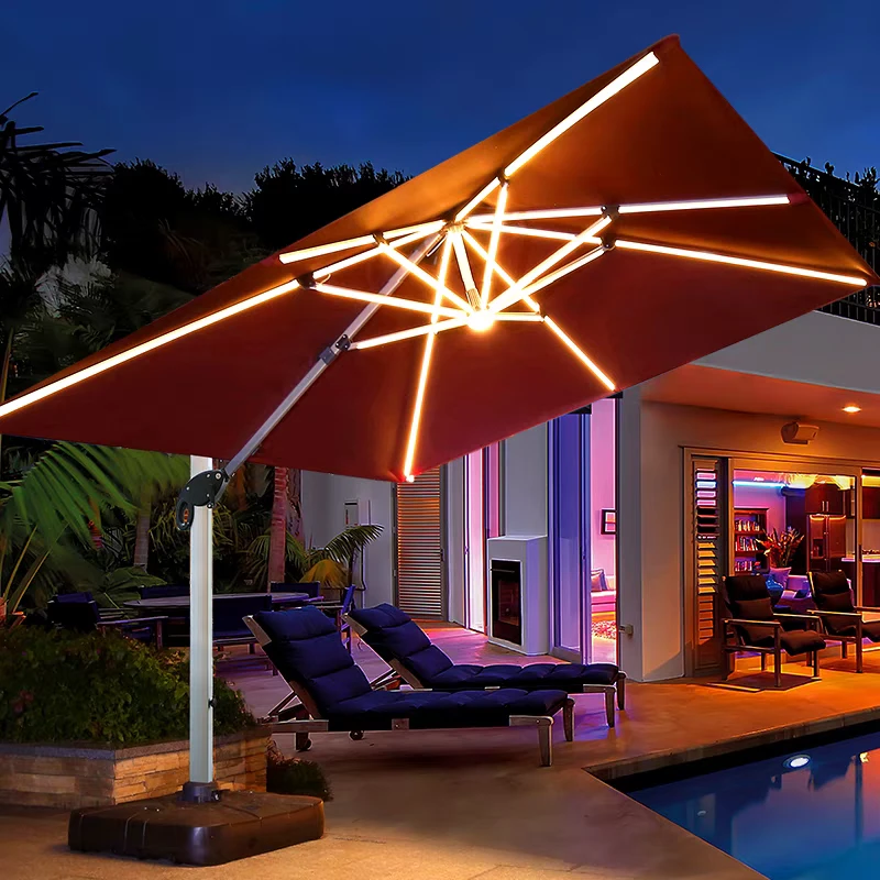 太阳能带灯户外庭院伞室外罗马伞咖啡厅露天花园遮阳伞露台太阳伞