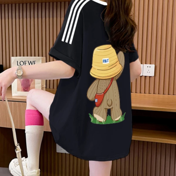 三条杠短袖t恤女撞色纯棉设计感小众百搭2025新款夏季慵懒风上衣