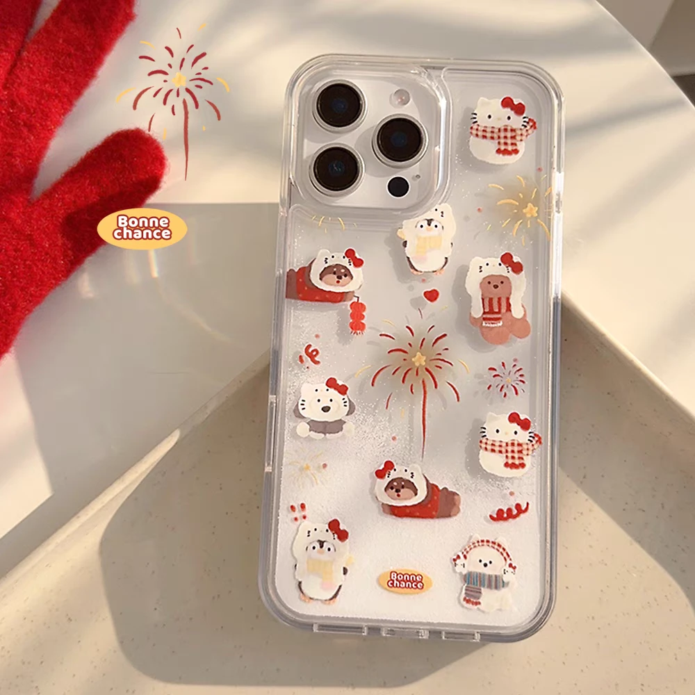 ins流沙壳动物烟花适用16苹果15pro max手机壳iphone14冬日新年13