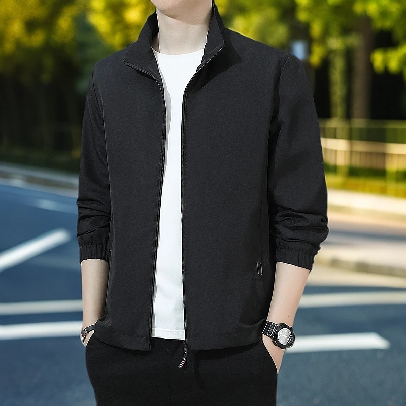 男士新款韩版纯色立领春秋夹克宽松帅气潮流修身百搭休闲外套