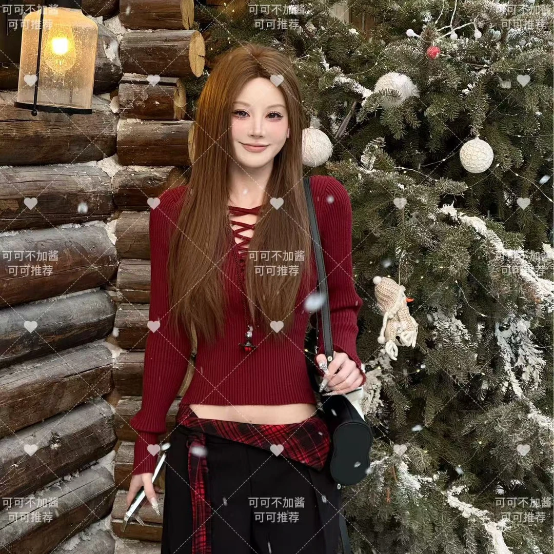 【可可推荐】【酒红纯欲】冬季新款纯欲风镂空显瘦针织打底S529
