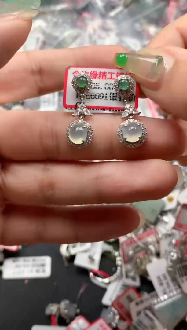银S925镶嵌戒指翡翠天然A货缅甸翡翠