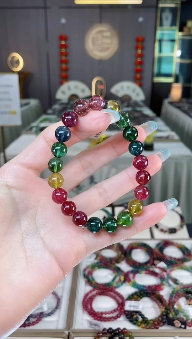 未镶嵌老矿碧玺彩虹单圈手串9mm+碧玺多样性发货一条mz