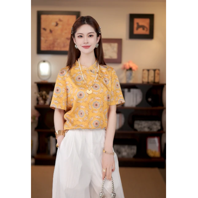【凝香】新中式国风2025夏季新款透气短袖轻薄休闲上衣MCGSY1233