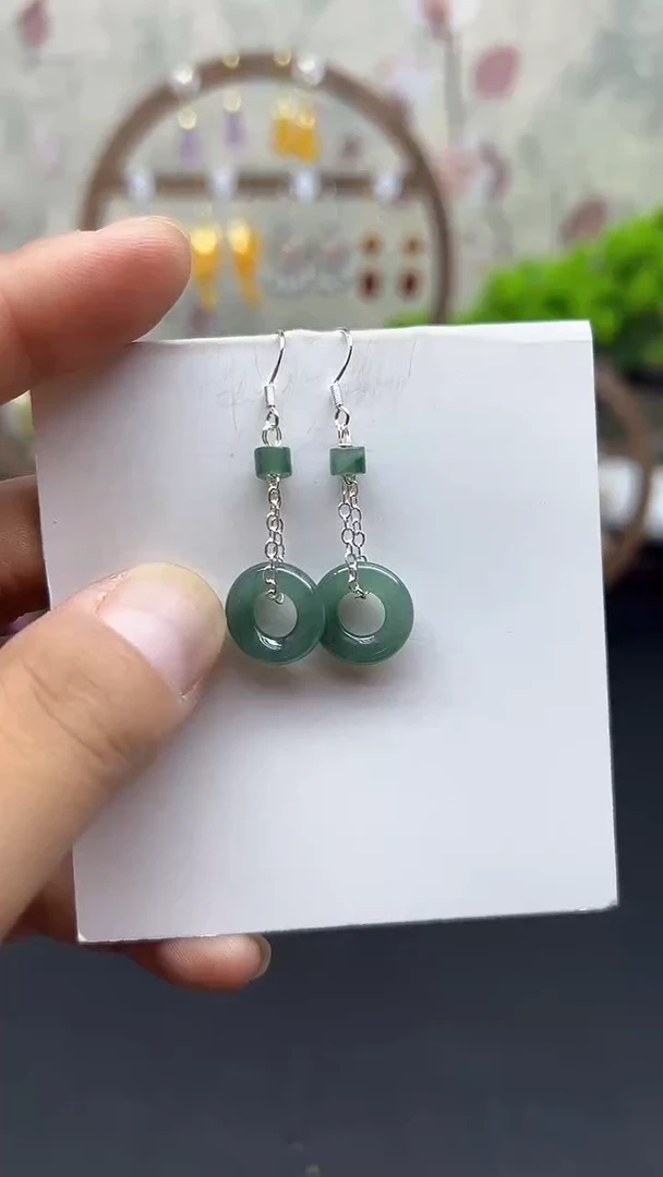 银S925镶嵌翡翠耳饰115