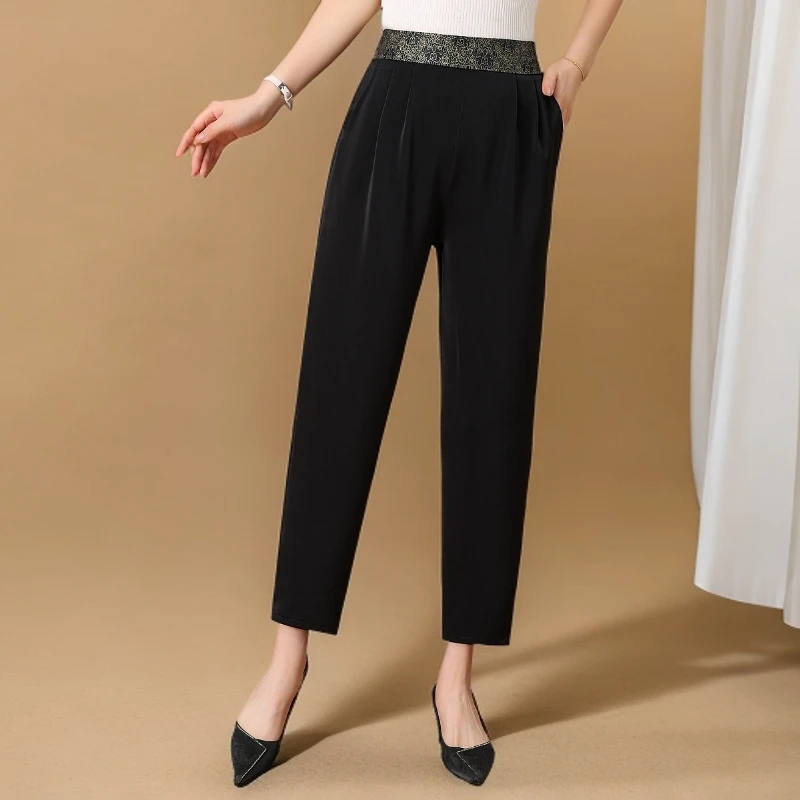 9537女款爆款2025新款高腰垂坠感休闲裤直筒窄版