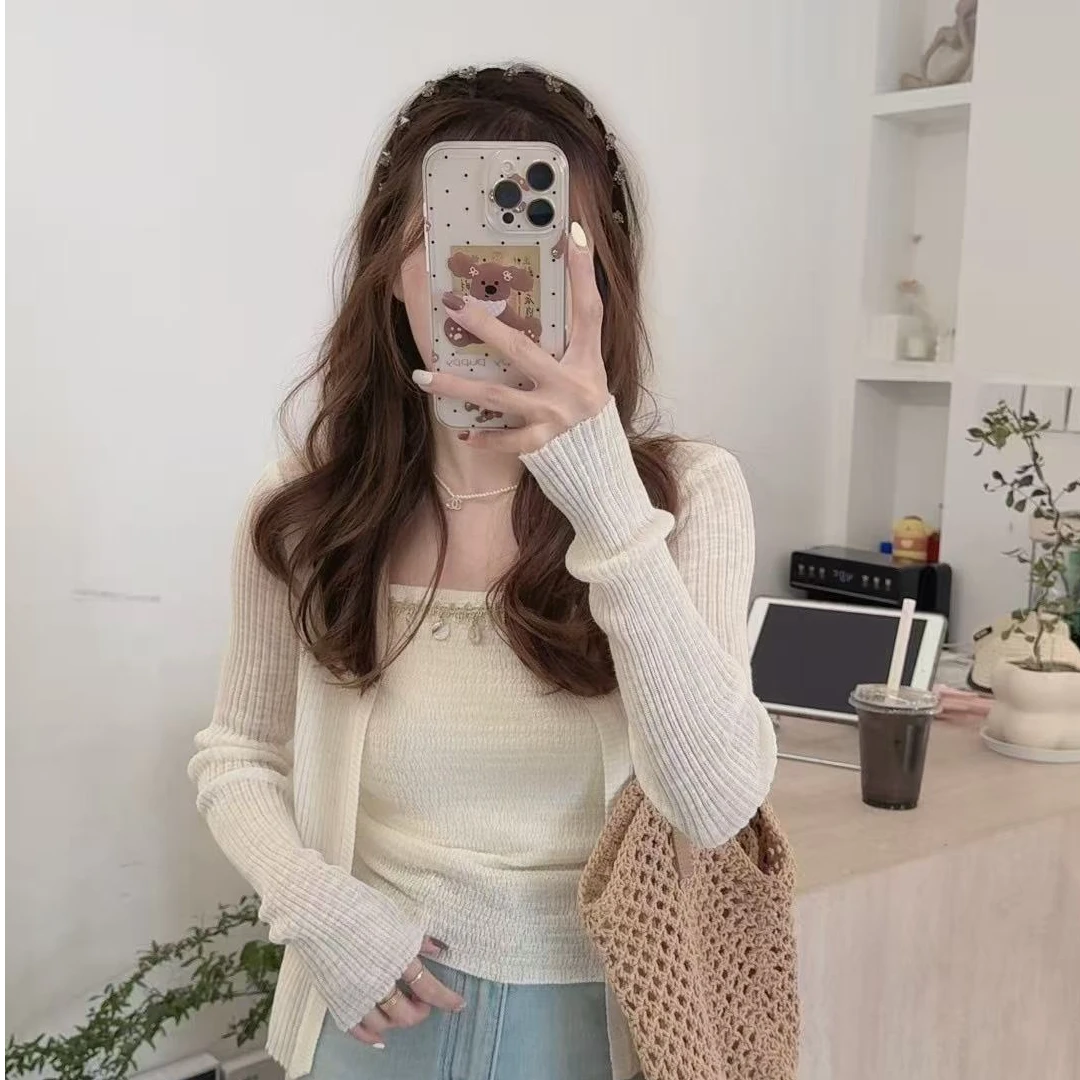 ouran 夏款G1259百搭显瘦吊带背心+冰丝开衫两件套