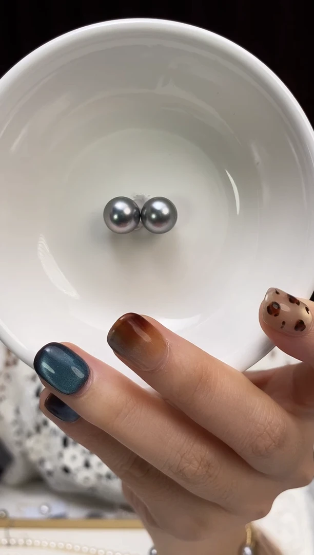 银S925镶嵌耳饰海水珍珠10-11大溪地黑珍珠耳饰