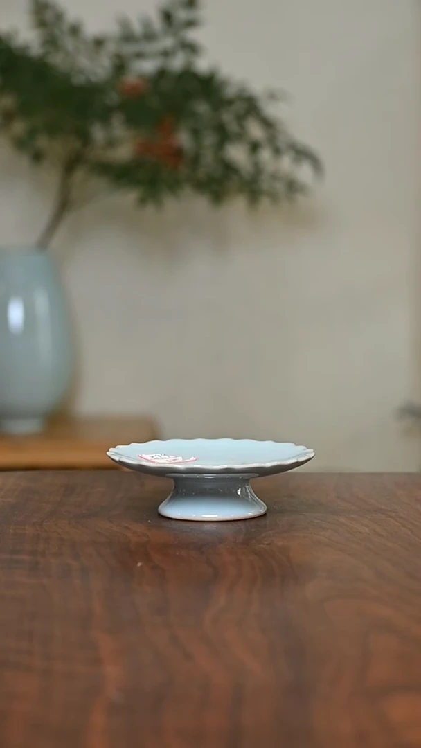 高盏托 天青 微瑕 朱家汝窑款