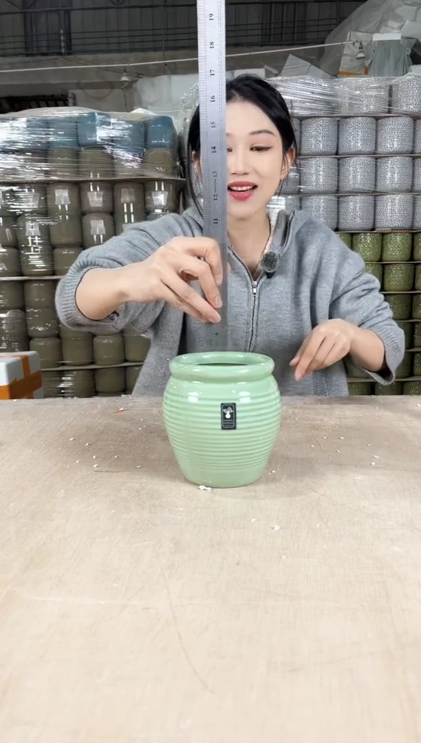 【闪购商品】陶瓷蜜罐裂纹浅绿12x14