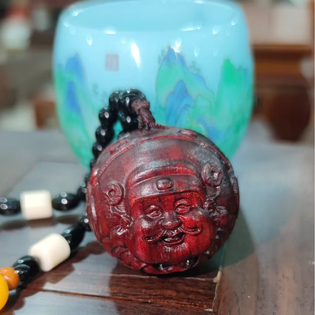 纯实木雕刻【财弥】双面雕刻财迷手把件摆件装饰品文玩手把件