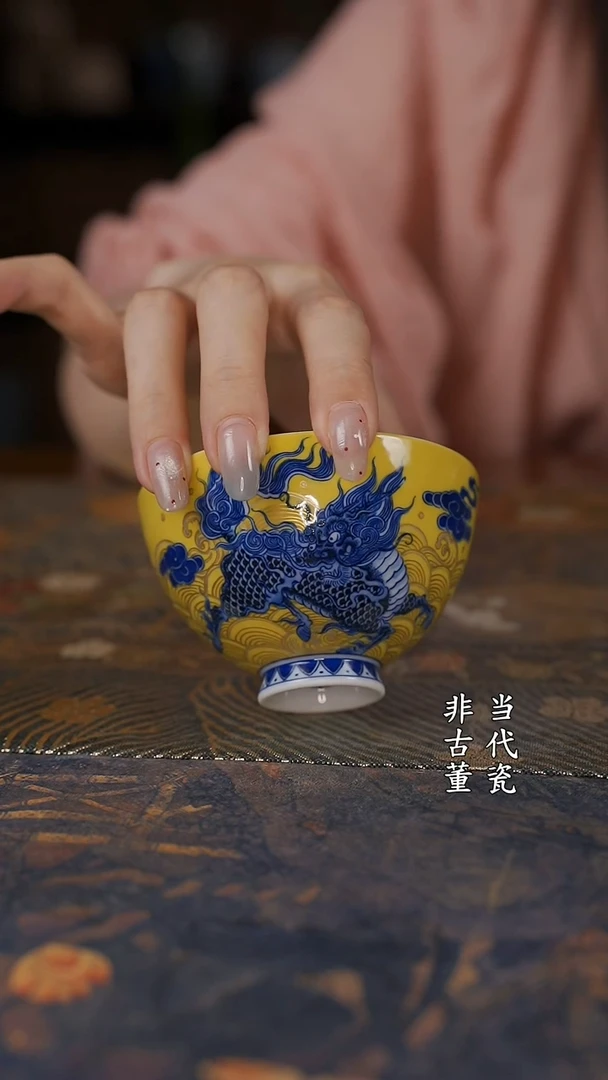 水造麒麟踏浪鸡心杯