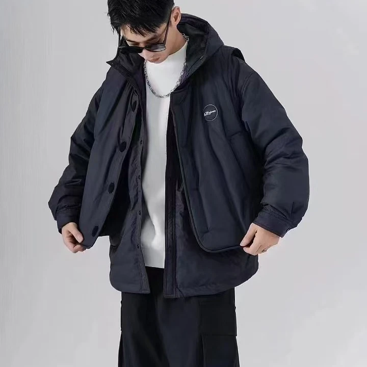 两件套羽绒服马甲外套男士2025冬季新款休闲时尚连帽宽松加厚潮流