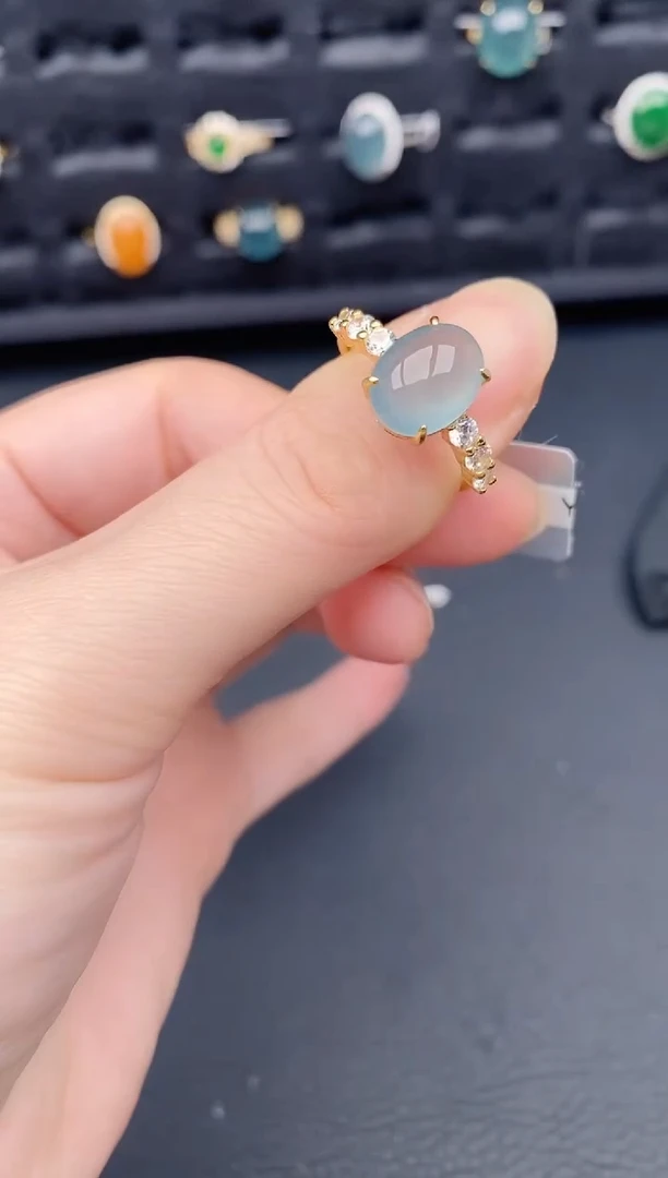 银S925镶嵌戒指翡翠天然a货翡翠166