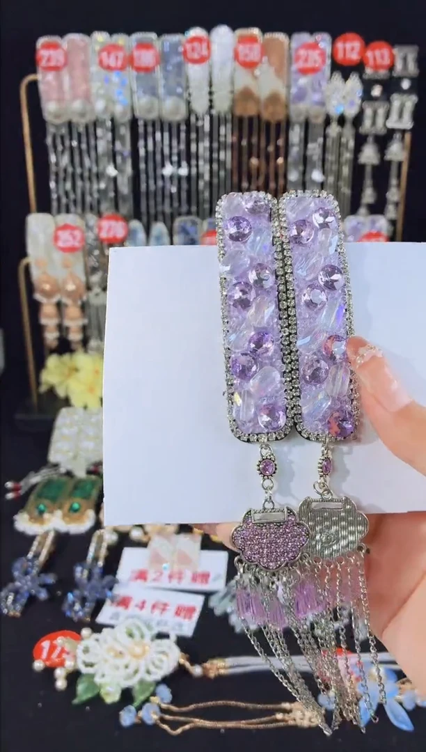 仿水晶铜合金217原创重工流苏发夹1对倒夹