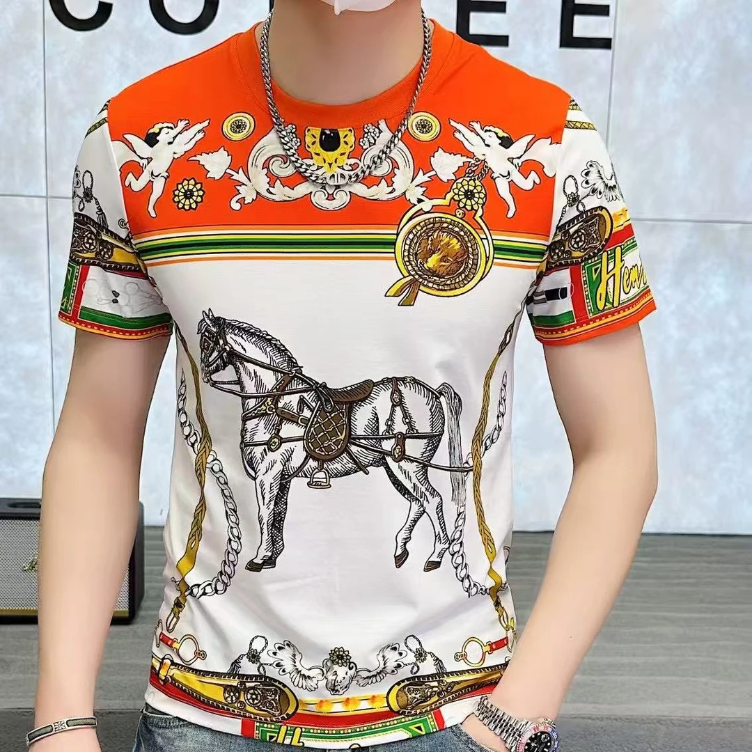 夏季时尚半袖潮流修身网红帅气圆领网红款男装短袖t恤新款休闲T恤