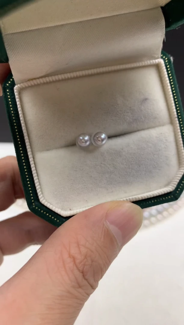 未镶嵌ff海水珍珠akoya灰珠耳饰