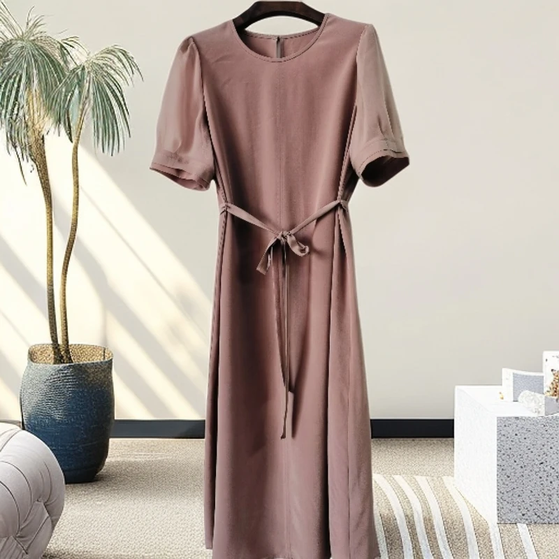 【敏洋纯】连衣夏季裙子纯色拼接简约显瘦休闲女装L5833