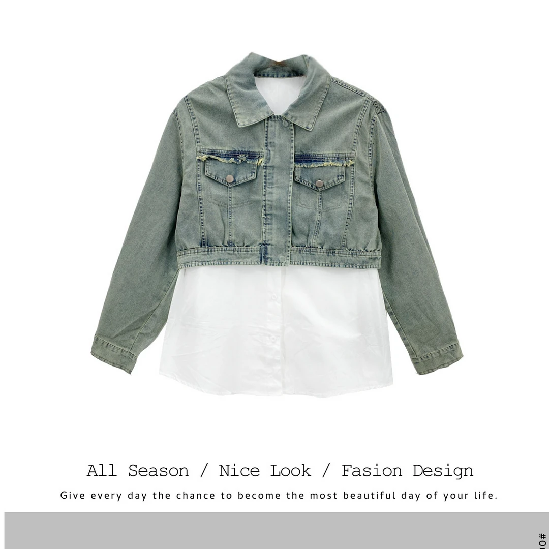 801 撞色短款牛仔外套女2025新款爆款早春小个子时尚复古上衣#c06