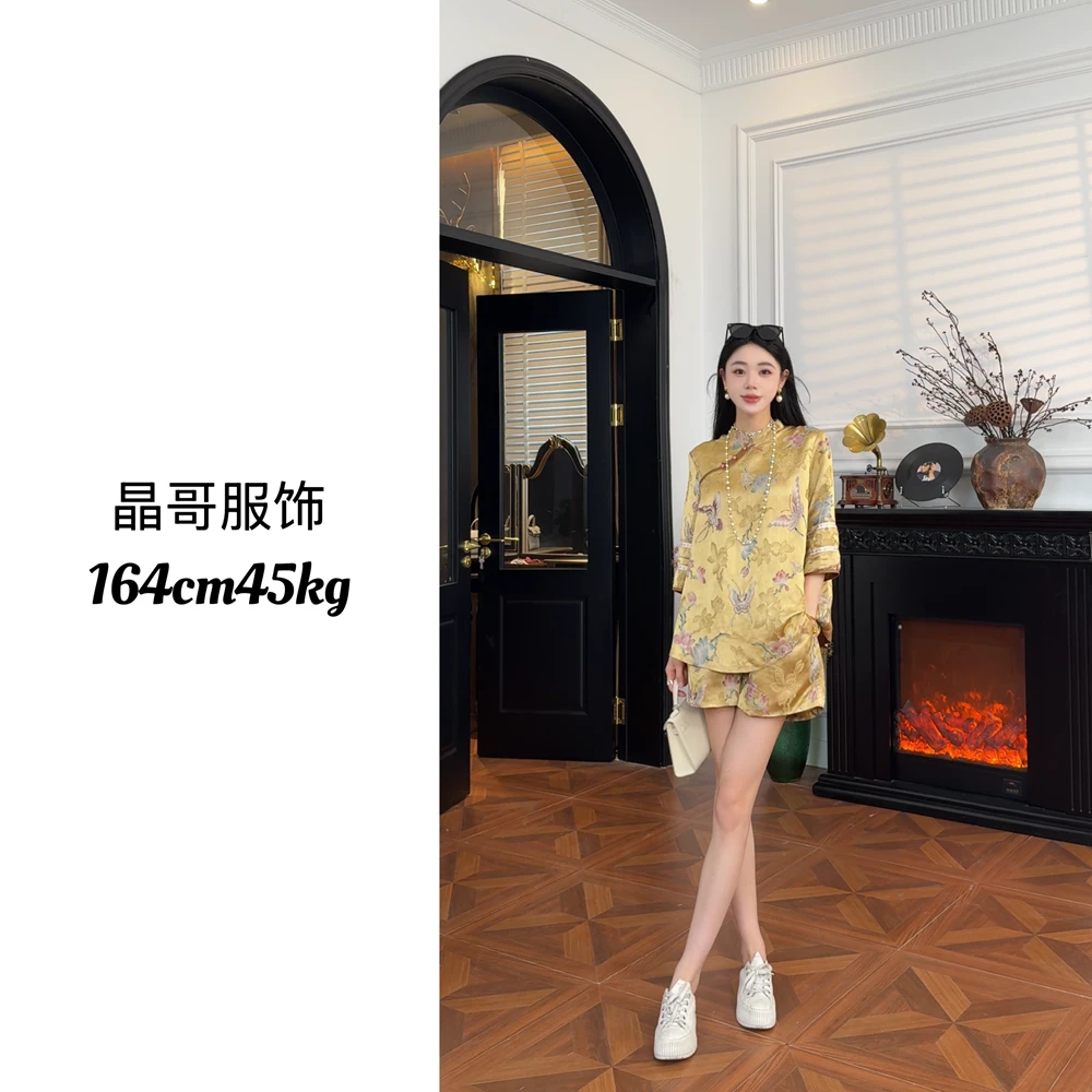 现货【风吹半夏】新中式休闲百搭水墨印染国风上衣短裤套装