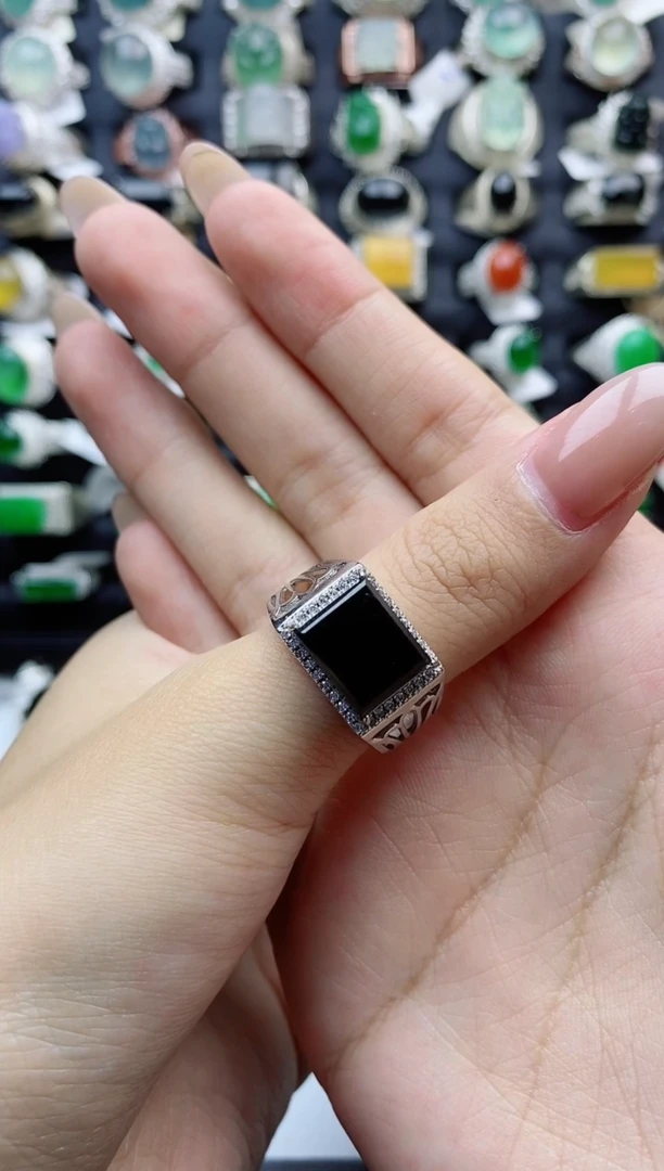 【闪购商品】翡翠戒指银S925镶嵌天然翡翠开口男戒