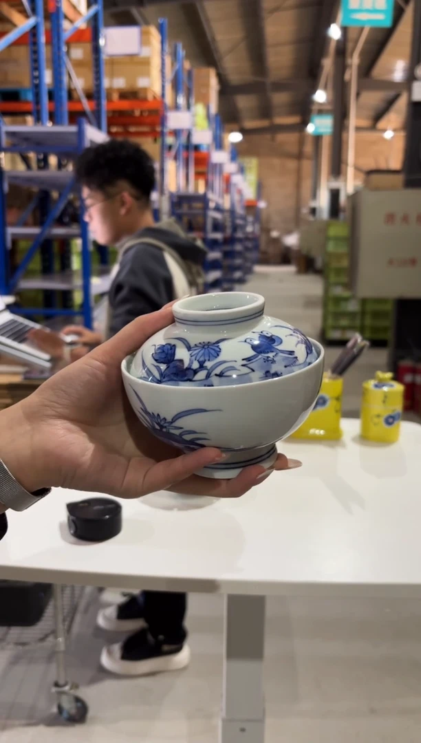 玻璃纸花鳥草花　蓋付碗花鳥草花　蓋付碗